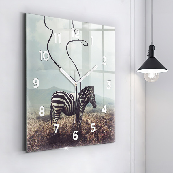 Square glass wall clock Zebra – Abstraction