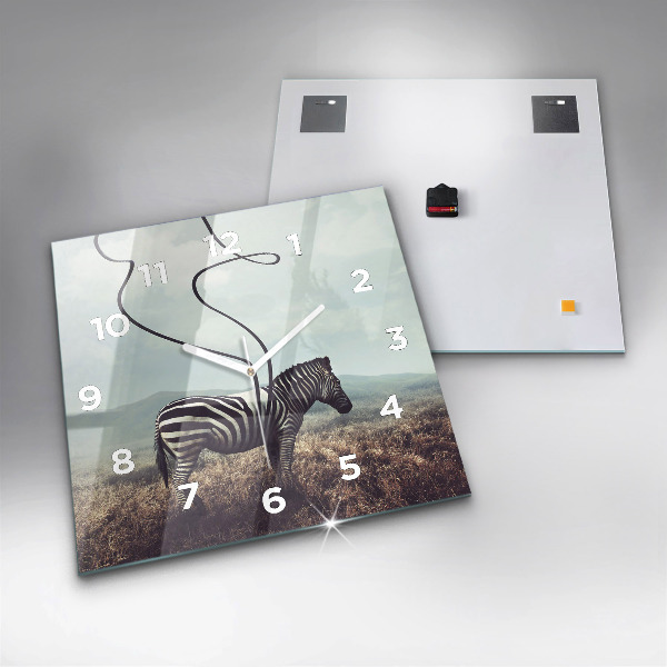 Square glass wall clock Zebra – Abstraction