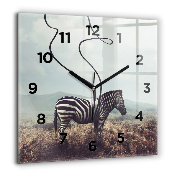 Square glass wall clock Zebra – Abstraction