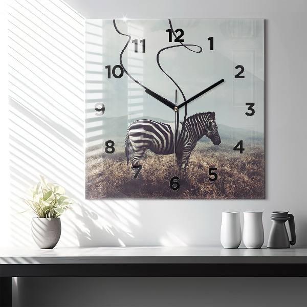 Square glass wall clock Zebra – Abstraction