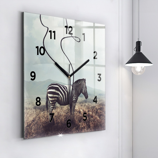 Square glass wall clock Zebra – Abstraction