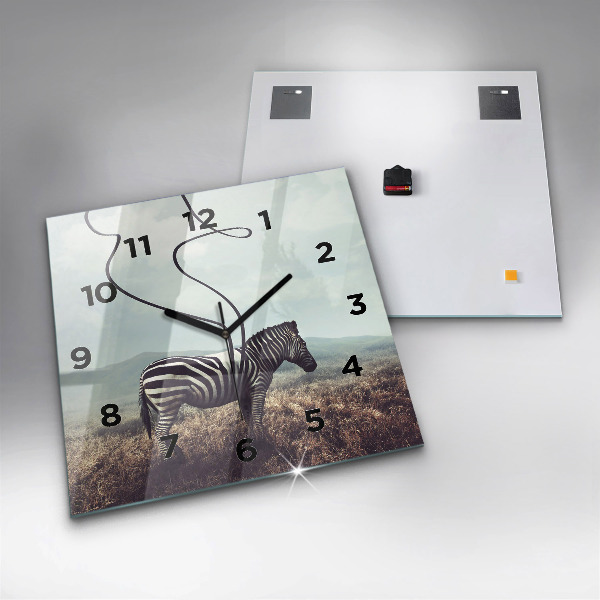 Square glass wall clock Zebra – Abstraction