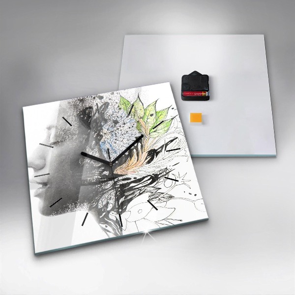 Square glass wall clock Abstract woman's face