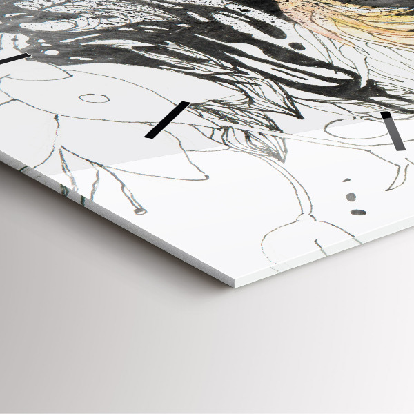 Square glass wall clock Abstract woman's face