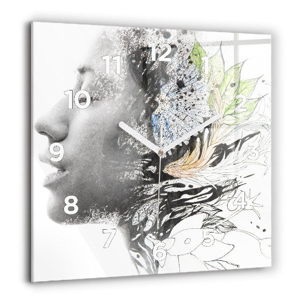 Square glass wall clock Abstract woman's face