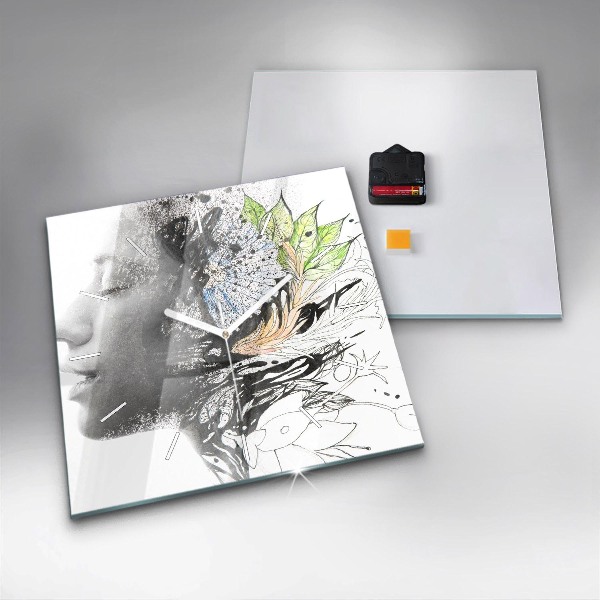 Square glass wall clock Abstract woman's face