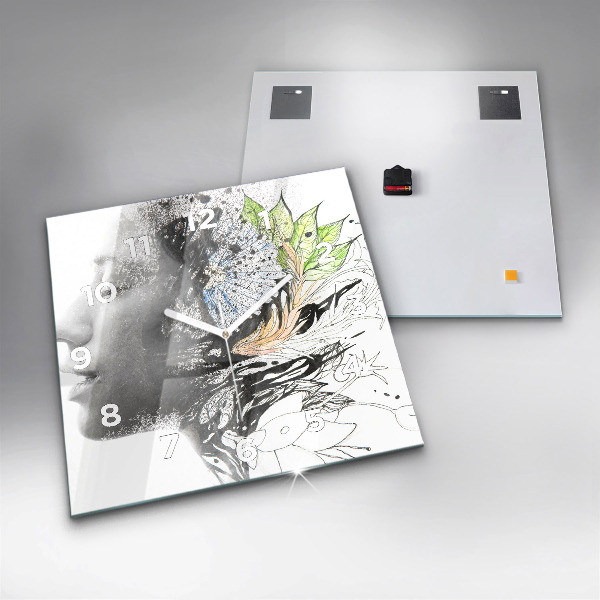 Square glass wall clock Abstract woman's face
