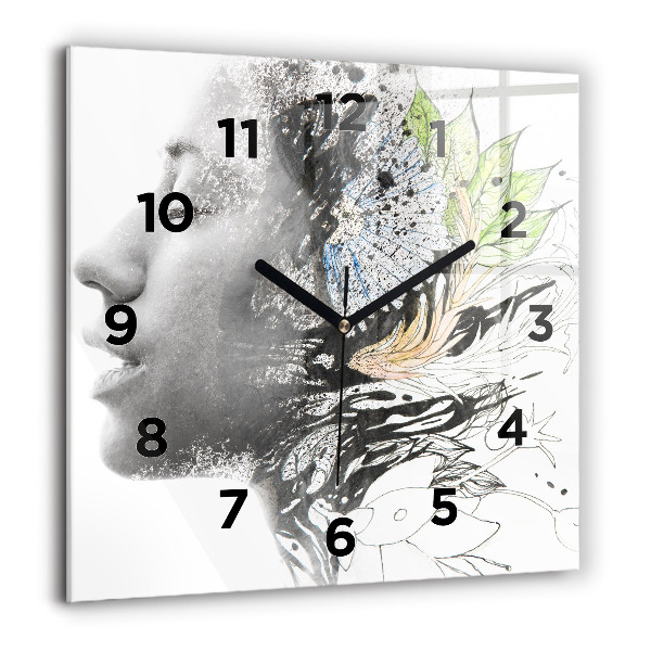 Square glass wall clock Abstract woman's face