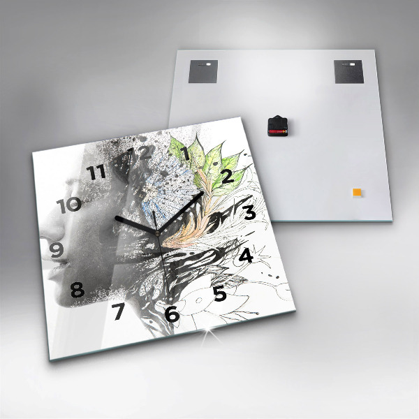 Square glass wall clock Abstract woman's face