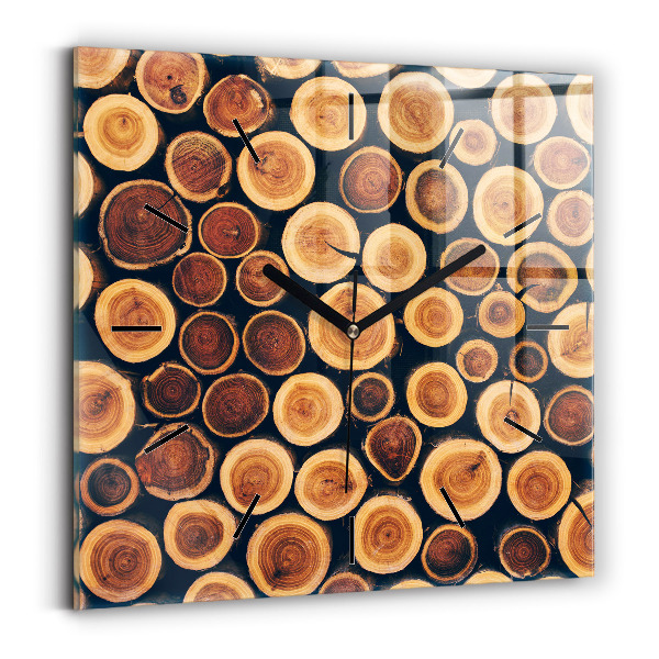 Square glass wall clock Wood