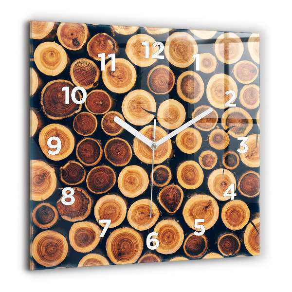 Square glass wall clock Wood