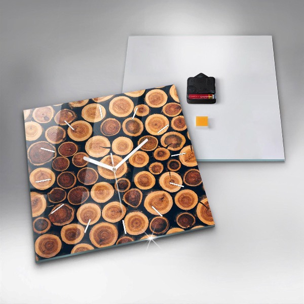 Square glass wall clock Wood