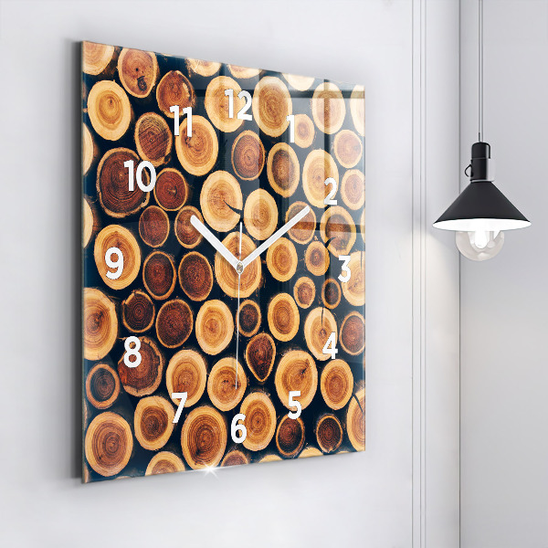 Square glass wall clock Wood