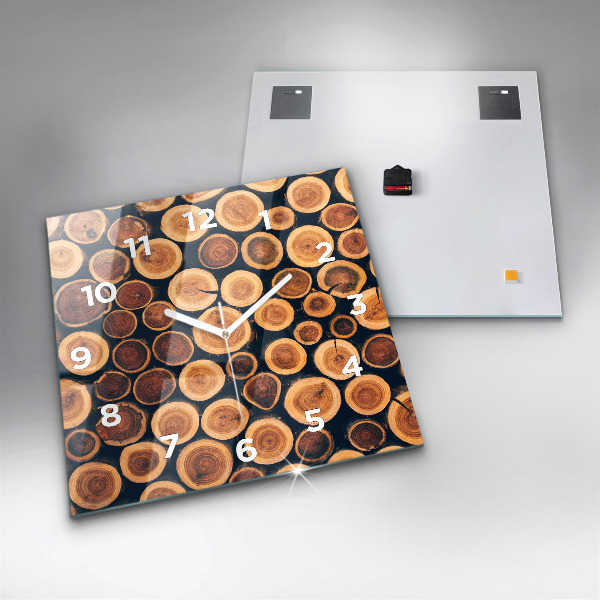 Square glass wall clock Wood