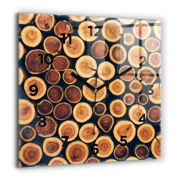 Square glass wall clock Wood