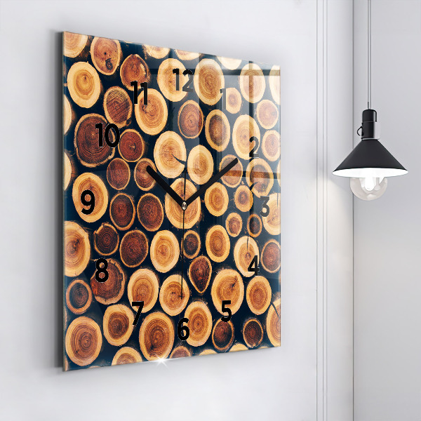 Square glass wall clock Wood