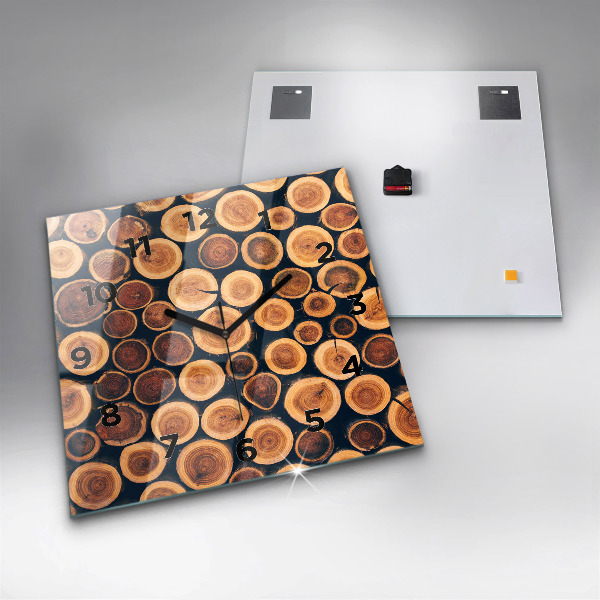 Square glass wall clock Wood