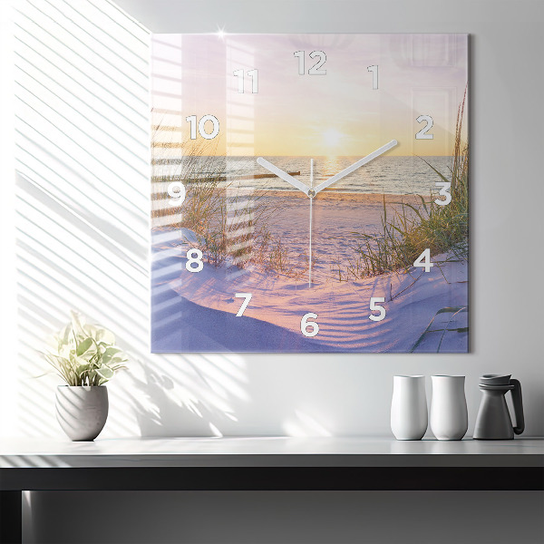 Square glass wall clock Polish Sunny Sea