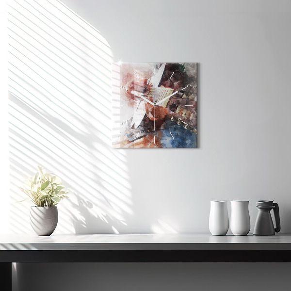 Square glass wall clock Guitar Visualization