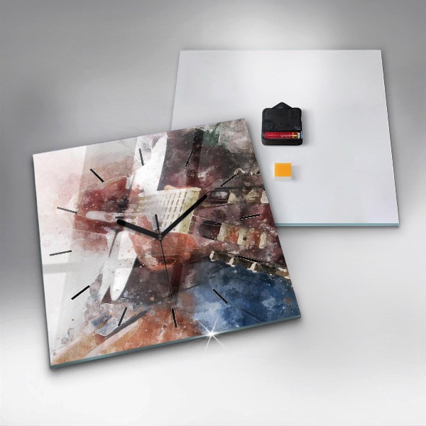 Square glass wall clock Guitar Visualization
