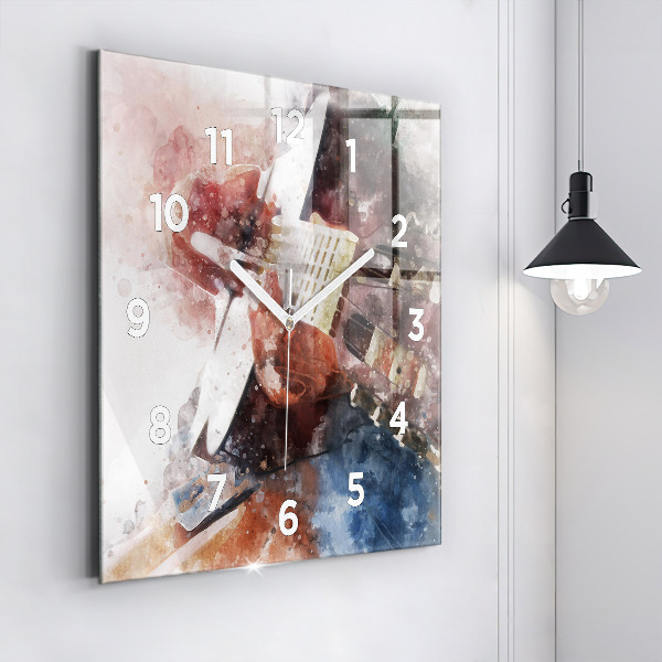 Square glass wall clock Guitar Visualization