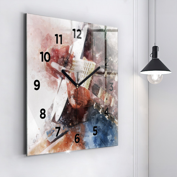 Square glass wall clock Guitar Visualization
