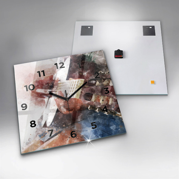 Square glass wall clock Guitar Visualization