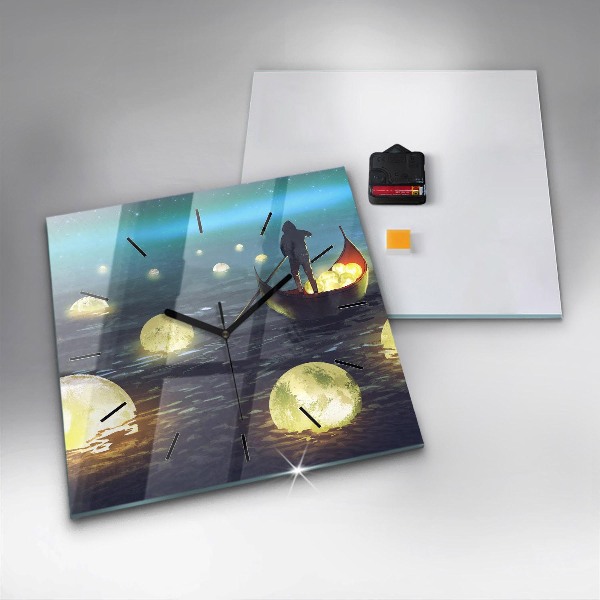 Square glass wall clock Abstraction