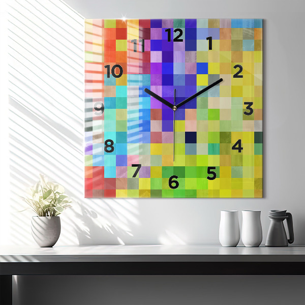 Square glass wall clock Composition of Squares