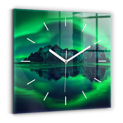 Square glass wall clock Northern lights
