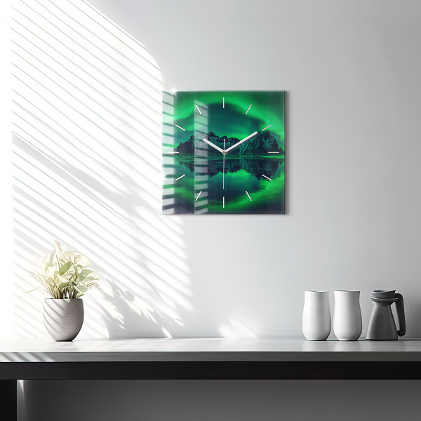 Square glass wall clock Northern lights