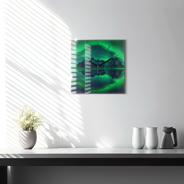 Square glass wall clock Northern lights