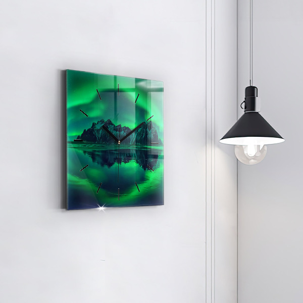 Square glass wall clock Northern lights