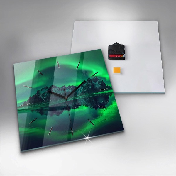 Square glass wall clock Northern lights