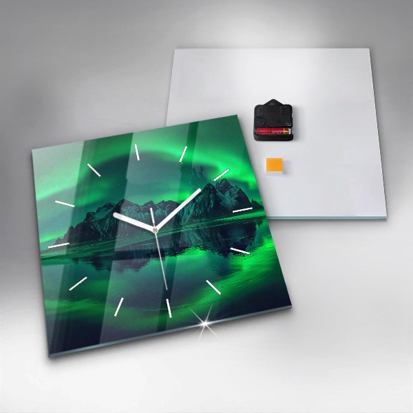 Square glass wall clock Northern lights