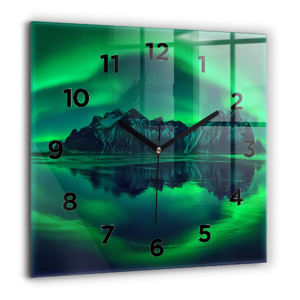 Square glass wall clock Northern lights
