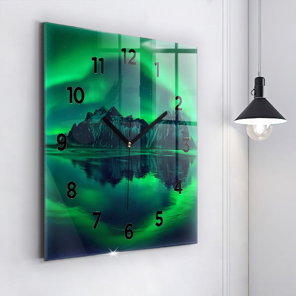 Square glass wall clock Northern lights