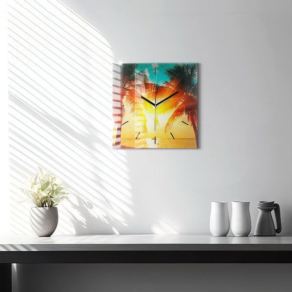 Square glass wall clock Holidays Relaxation Summer