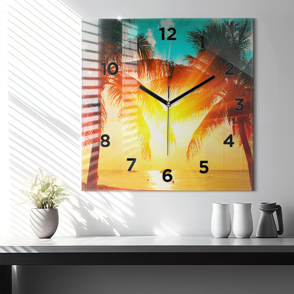 Square glass wall clock Holidays Relaxation Summer