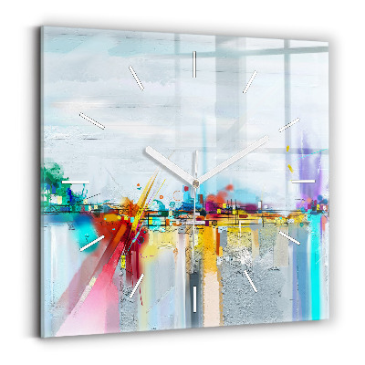 Square glass wall clock Abstract oil landscape