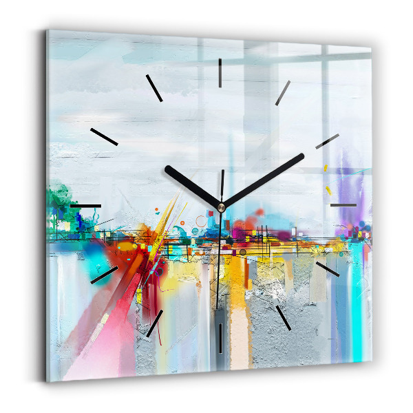 Square glass wall clock Abstract oil landscape
