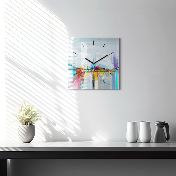 Square glass wall clock Abstract oil landscape