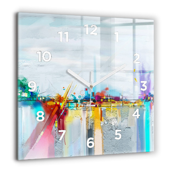 Square glass wall clock Abstract oil landscape