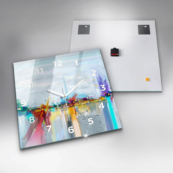 Square glass wall clock Abstract oil landscape