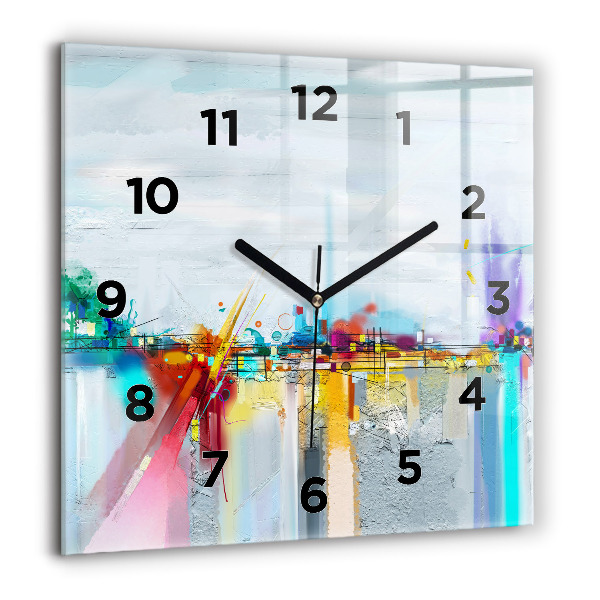 Square glass wall clock Abstract oil landscape