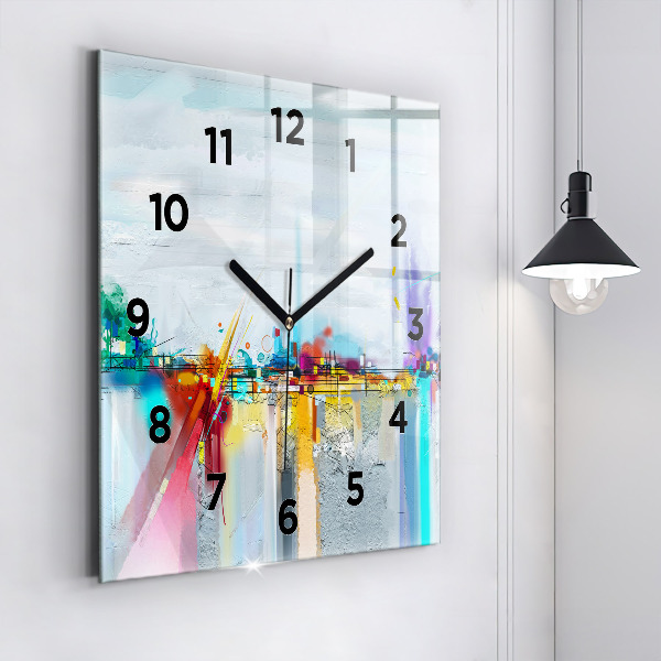 Square glass wall clock Abstract oil landscape