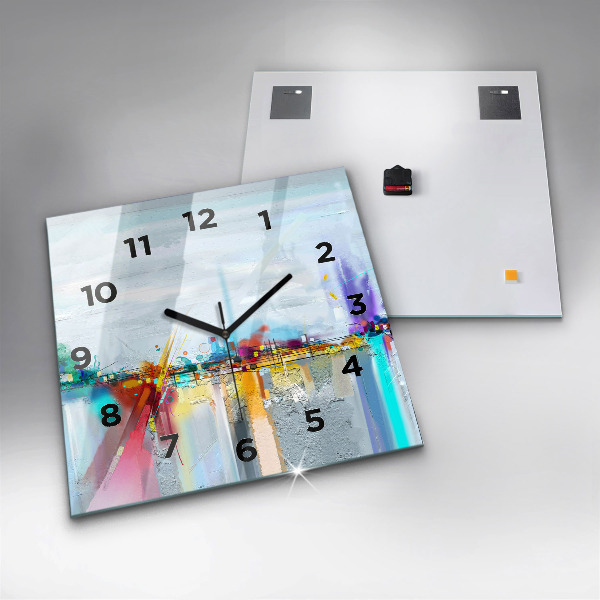 Square glass wall clock Abstract oil landscape