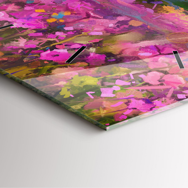 Square glass wall clock Meadow in the sunset