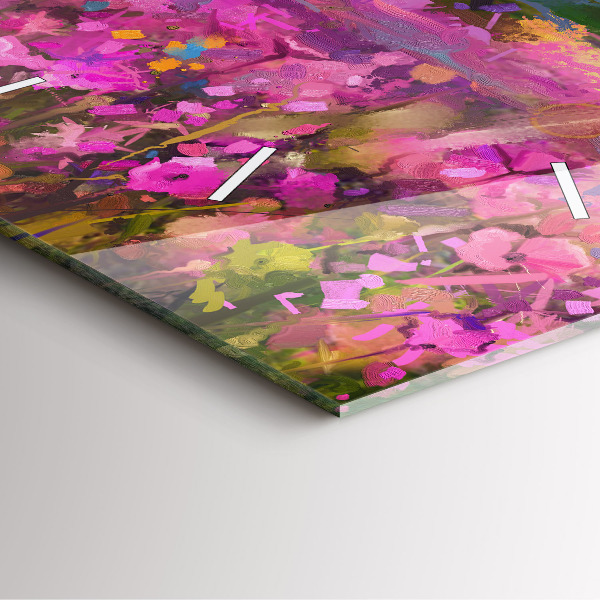 Square glass wall clock Meadow in the sunset