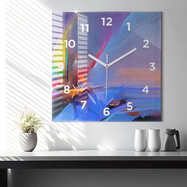 Square glass wall clock Seascape